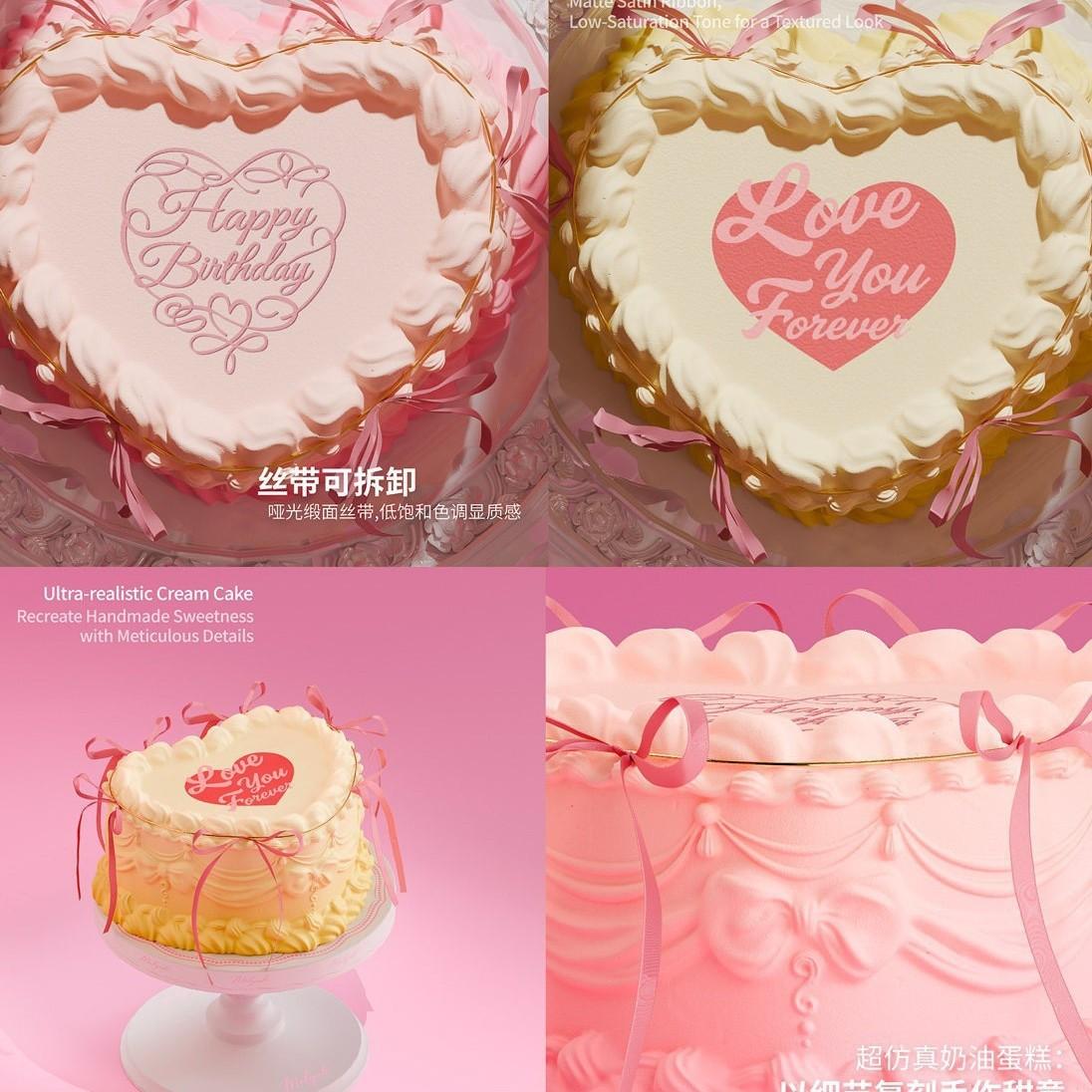 Trendy Thai Handmade Heart-Shaped Birthday Cake Squishy Novelty Stress Relief Toy for Girls Realisti