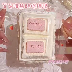 Handmade Kawaii Sea Salt Strawberry Tower Squishy 🍓 Food-Grade Silicone Slow Rising Stress Relief T