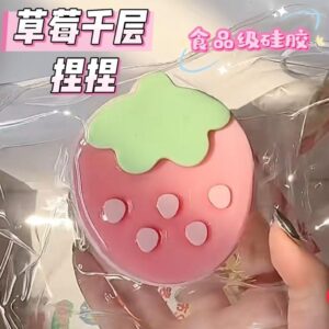 Handmade Strawberry Mille Crepe Squishy 🍓 Heavy-Duty Food-Grade Silicone Stress Relief Toy Cute Sim